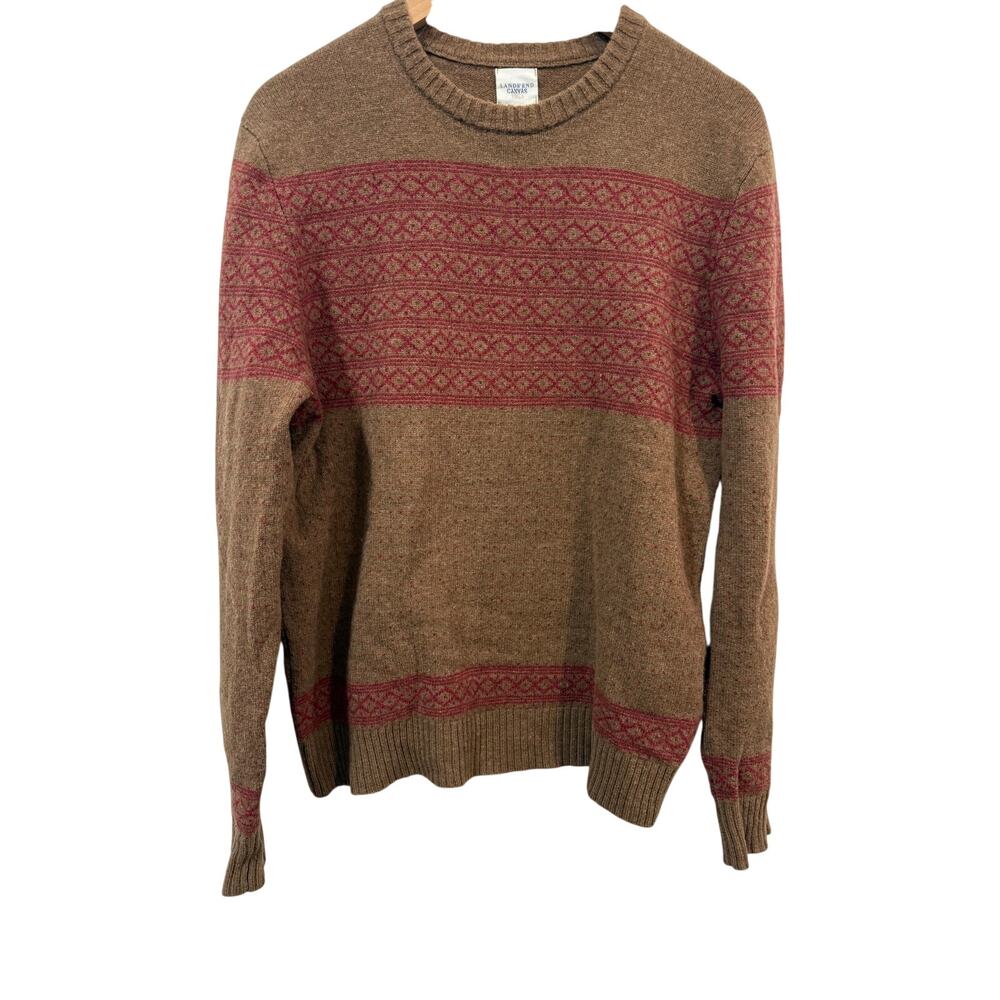 Vintage Lands’ End Canvas Men’s Wool Fair Isle Crewneck Sweater M Preppy Nordic